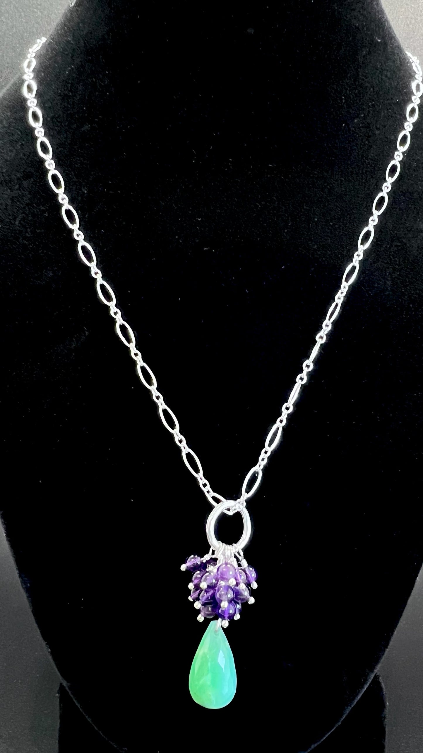 Chrysoprase Pendant with Amethyst Accent on Sterling Silver Necklace
