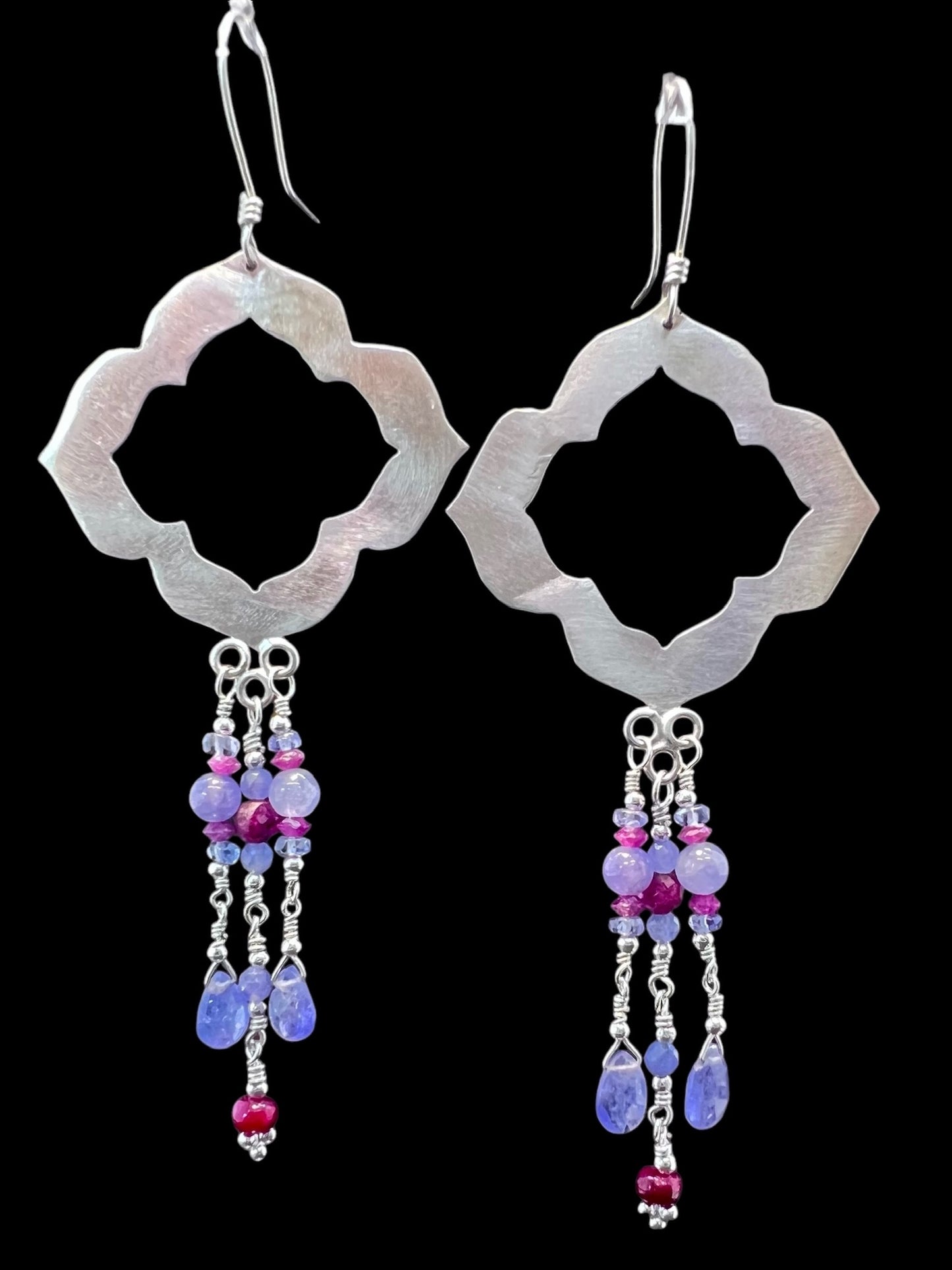 Tanzanite and Ruby Sterling Silver Earrings