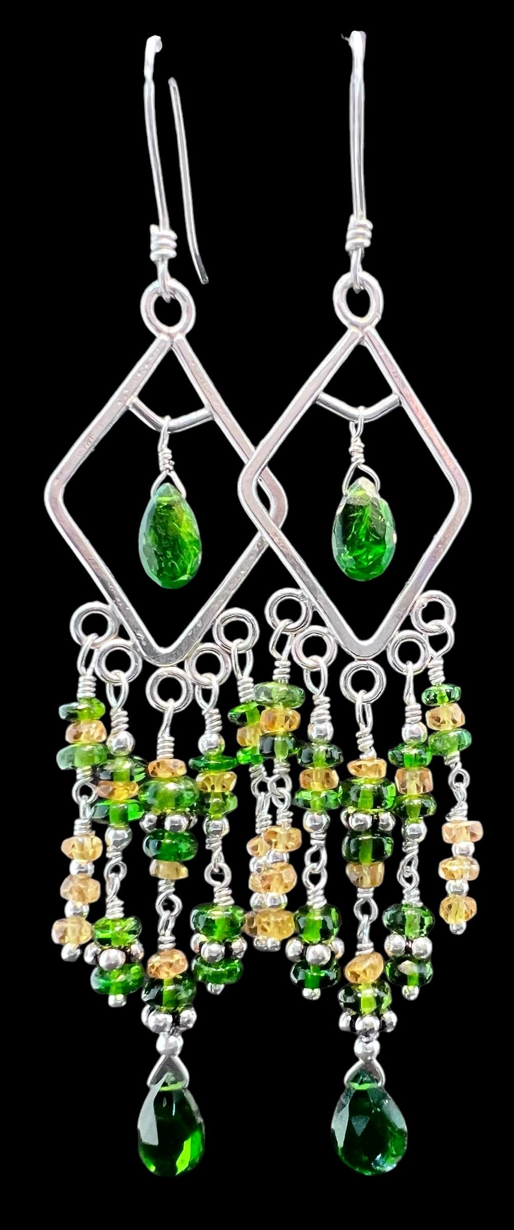 Chrome Diopside and Yellow Sapphire Sterling Silver Earrings