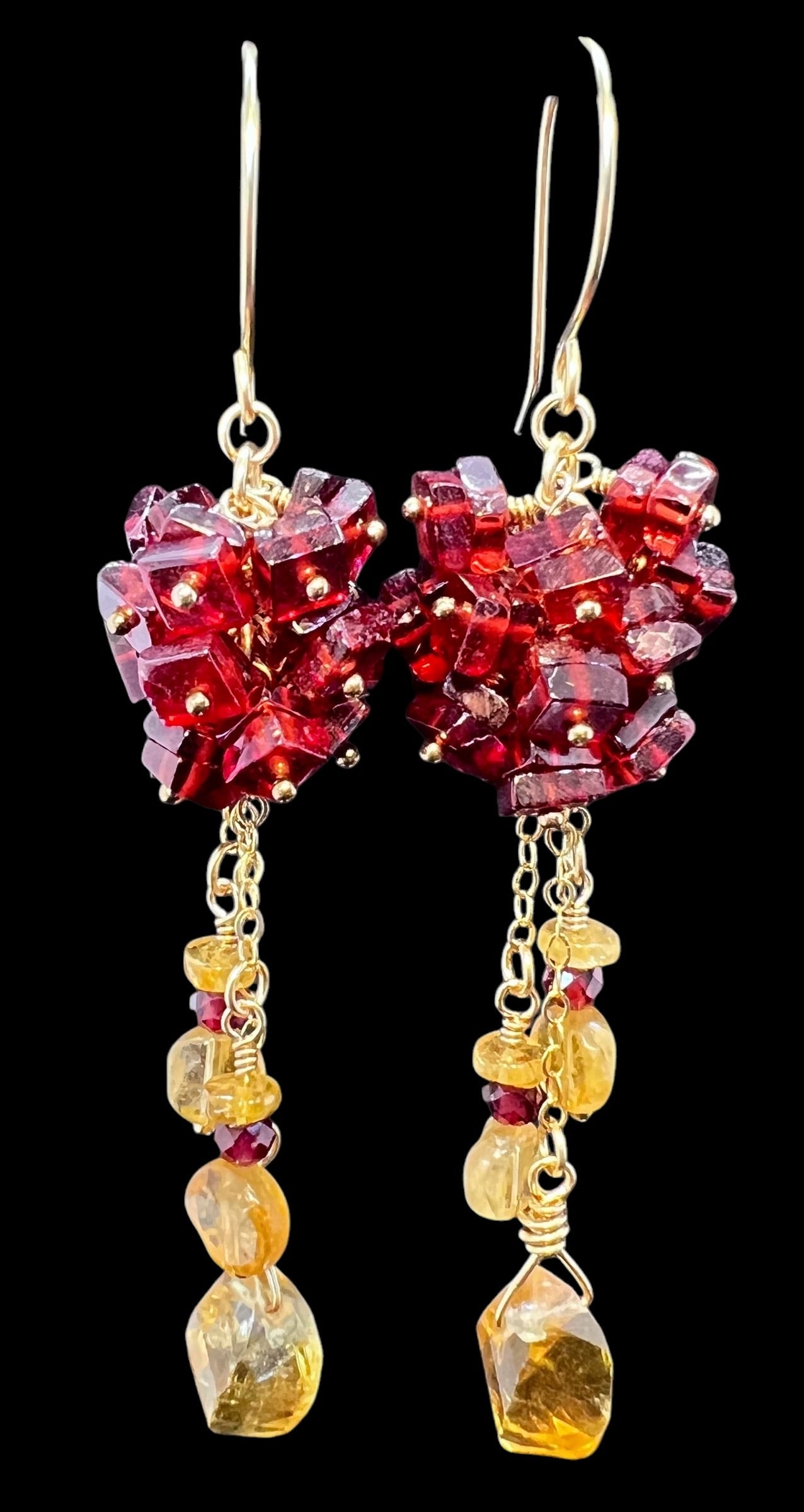 Emberlight- Garnet and Citrine Cluster Earrings