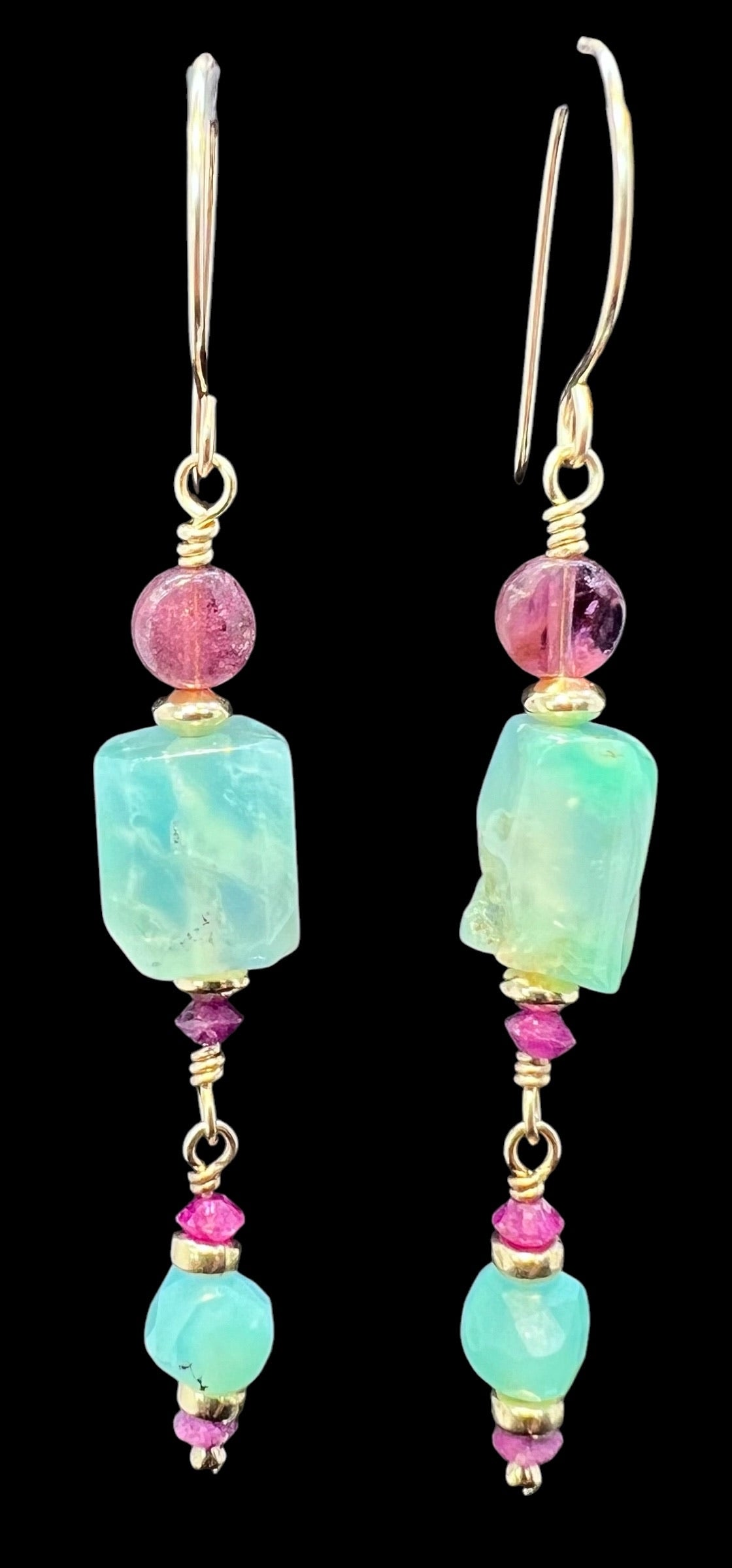 Chrysoprase Ruby and Pink Tourmaline Earrings