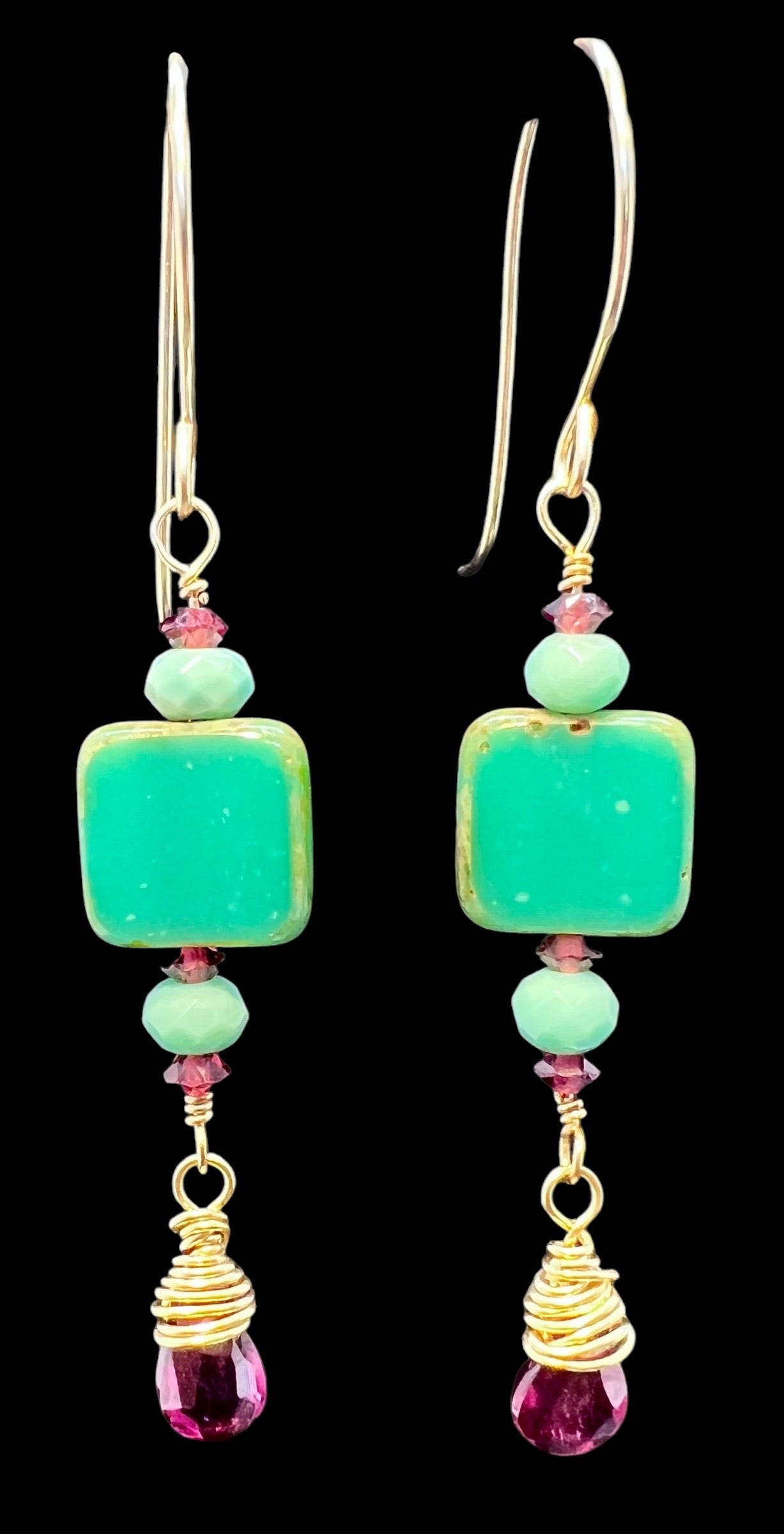 Turquoise, Chrysoprase and Garnet Earrings