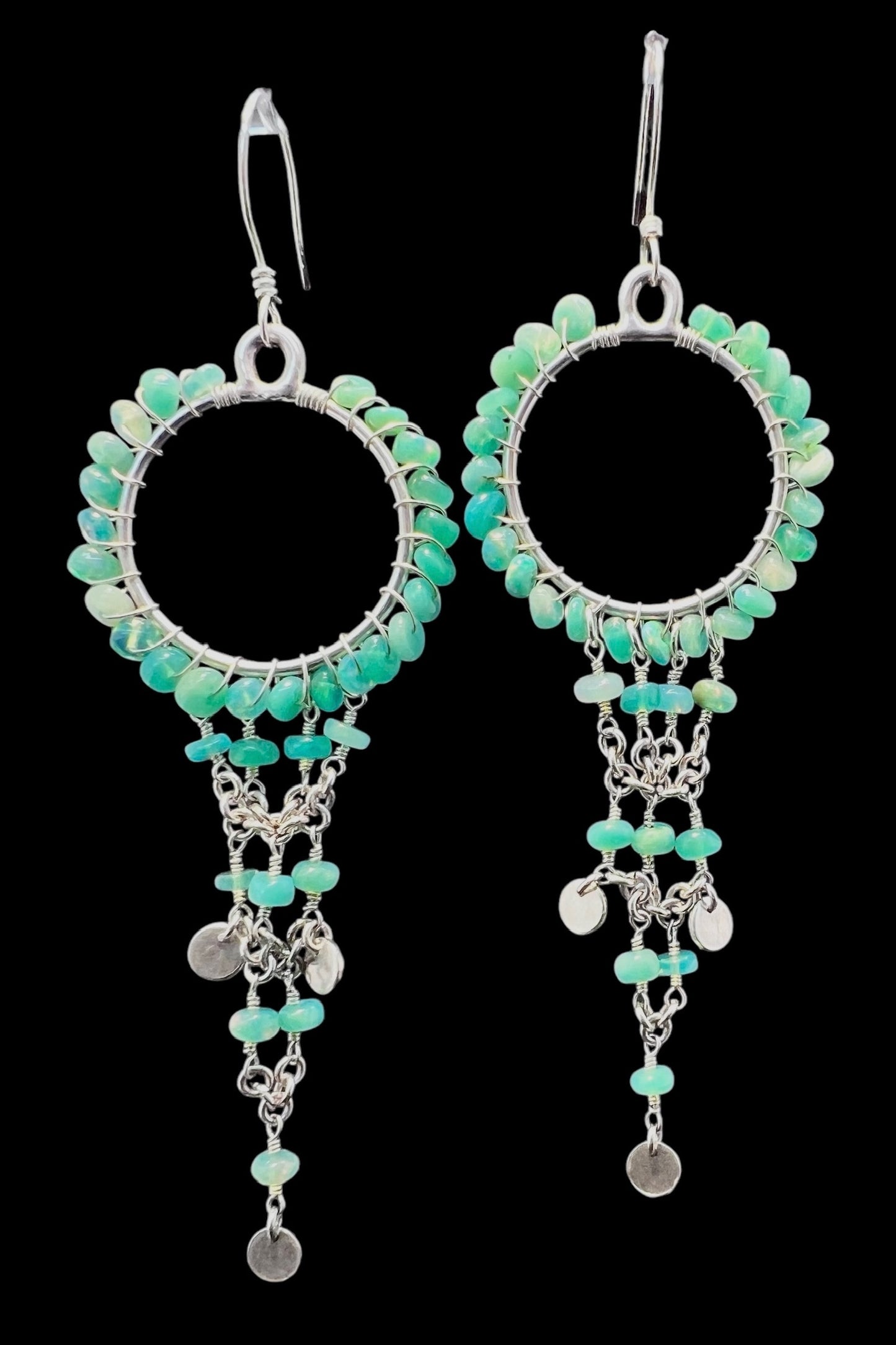 Ethiopian Opal and Sterling Silver Woven Earrings