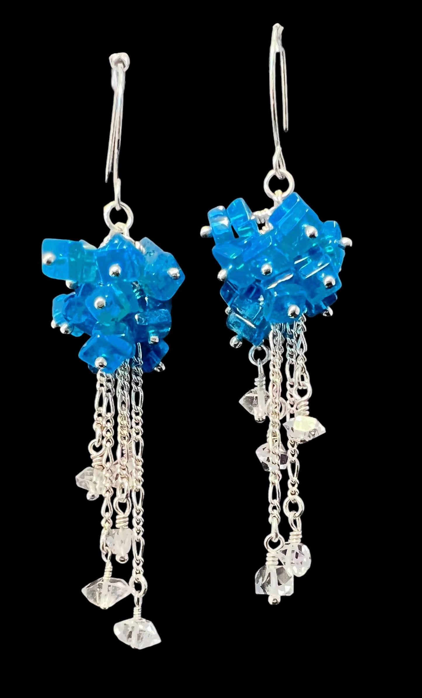 Blue Voltage - Blue Apatite and Herkimer Diamond Earrings