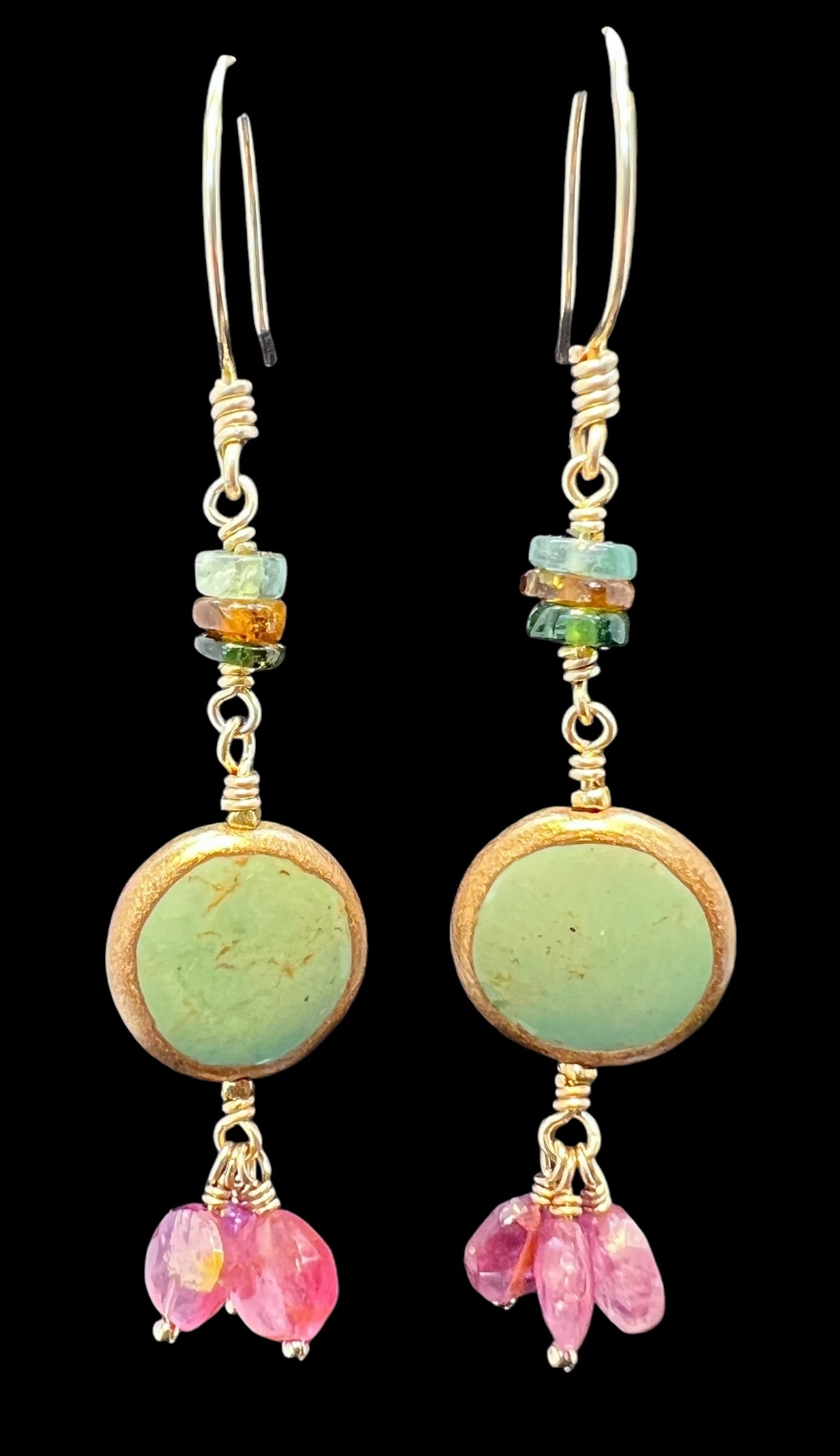 Tourmaline and Green Turquoise Earrings