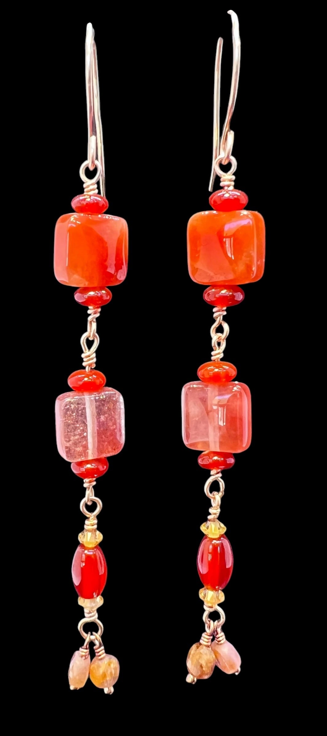 Quartz, Carnelian and Tourmaline Earrings