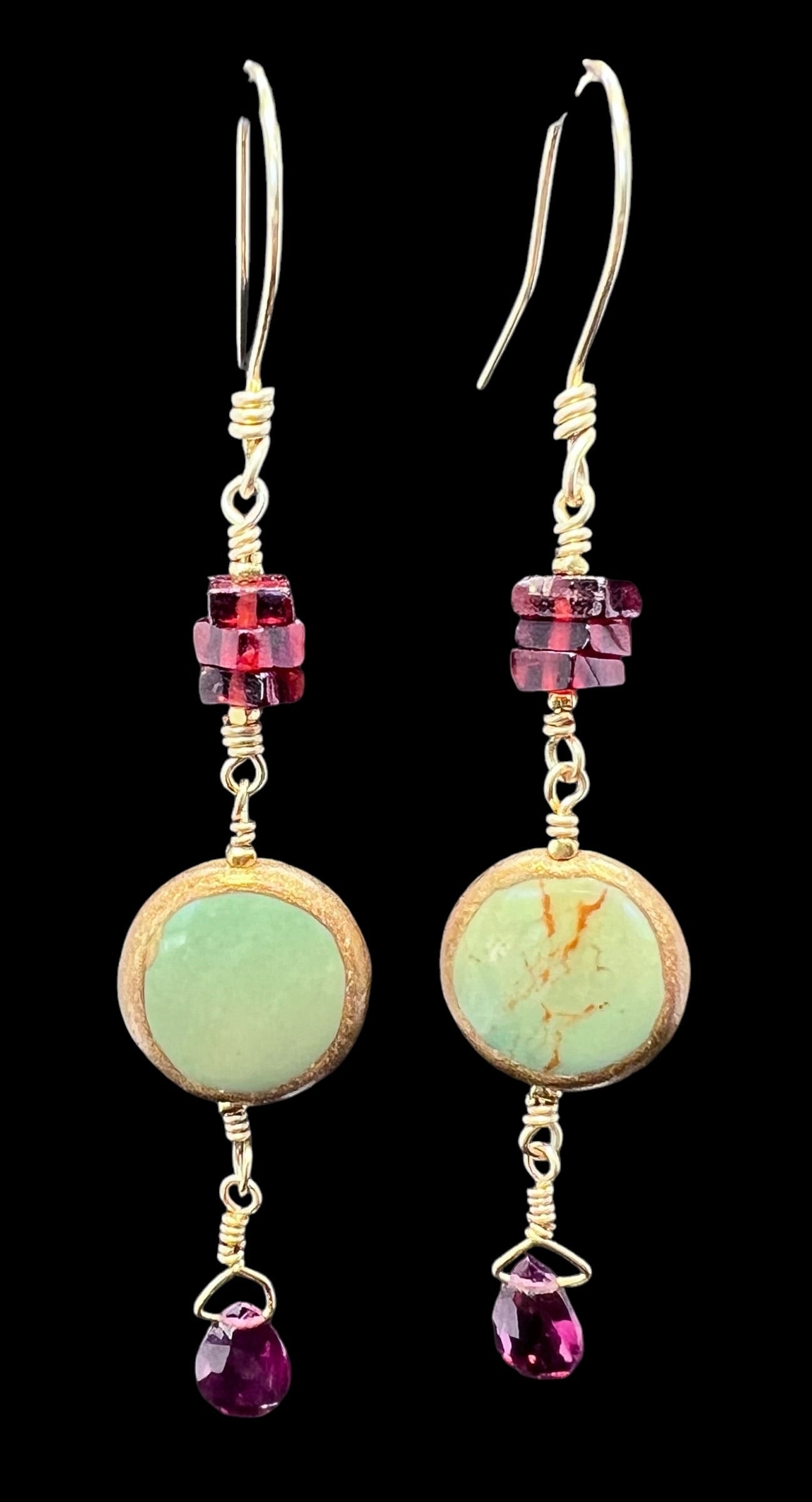 Garnet and Green Turquoise Earrings