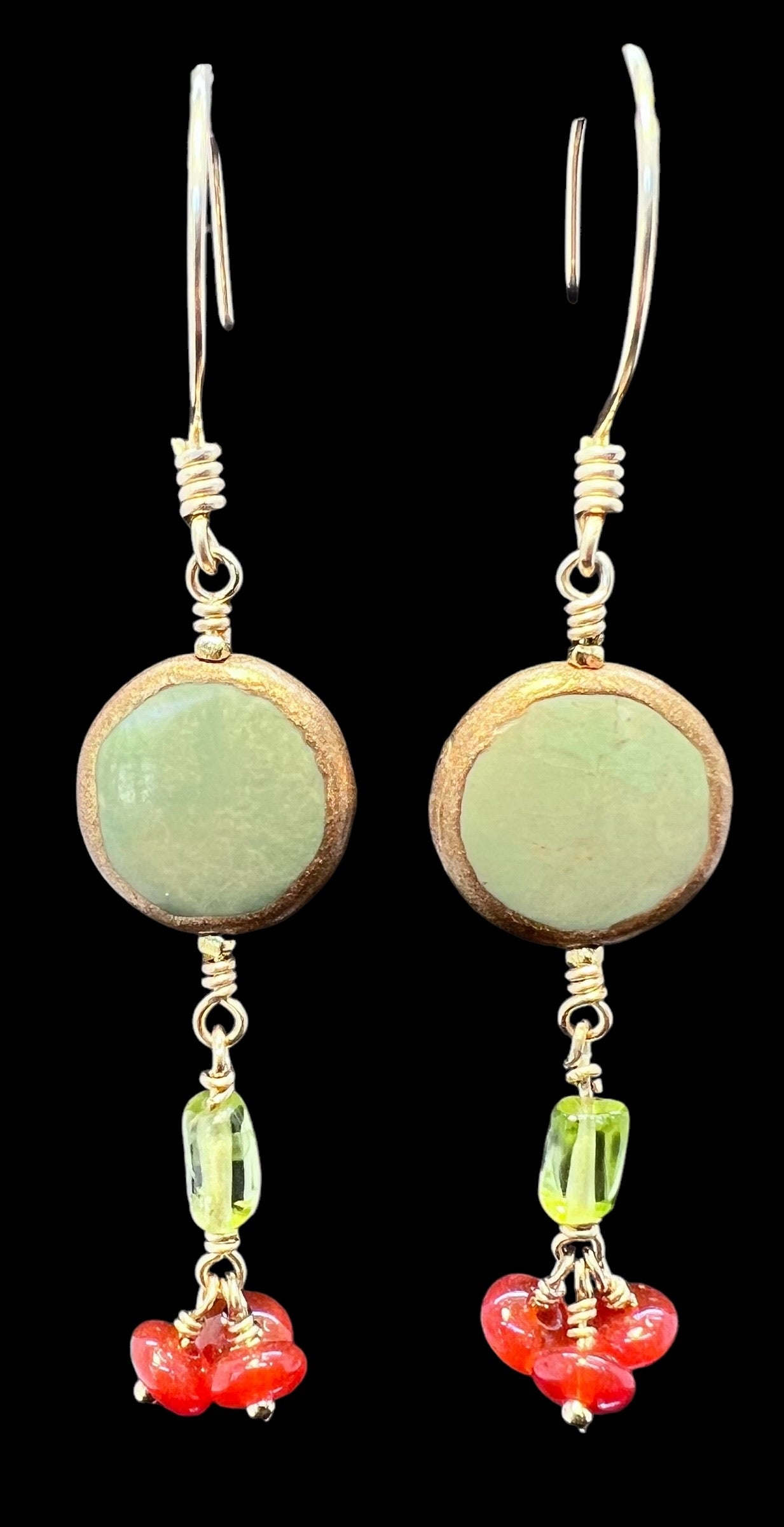 Green Turquoise, Peridot and and Carnelian Earrings