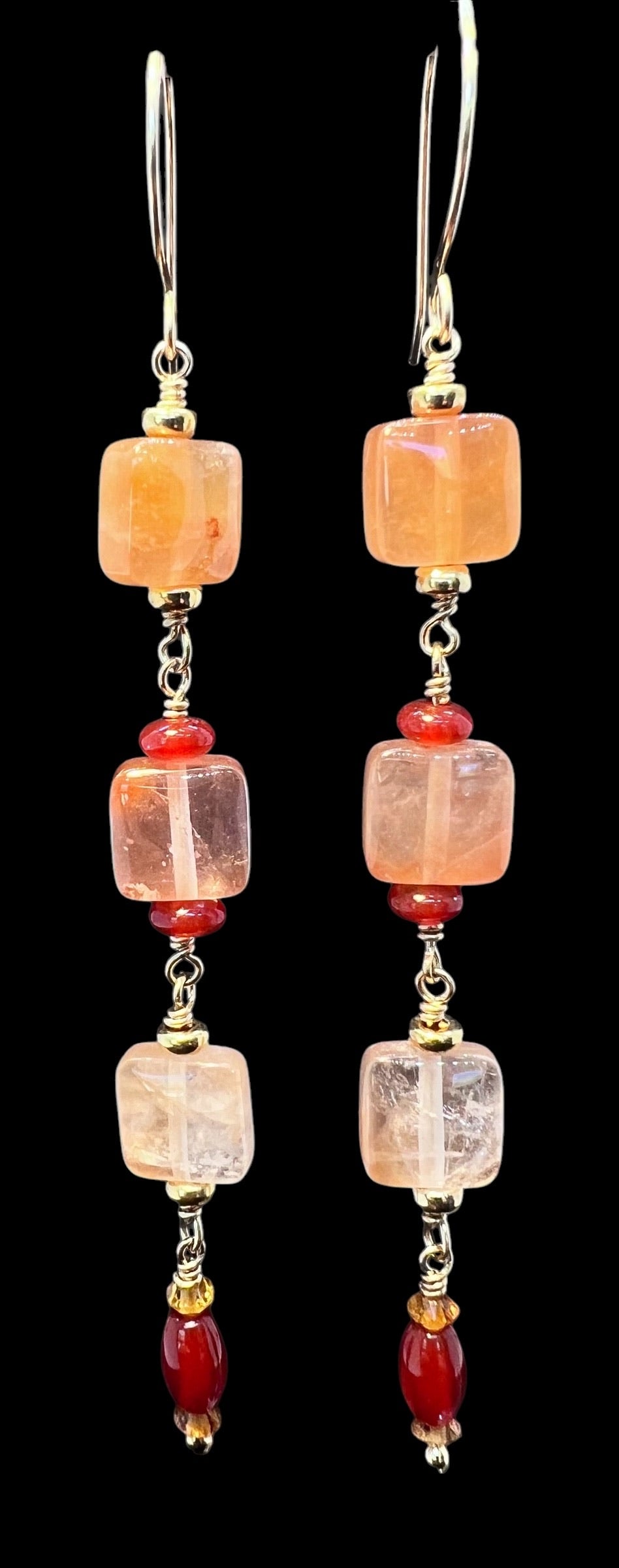 Quartz, Carnelian and Tourmaline Earrings