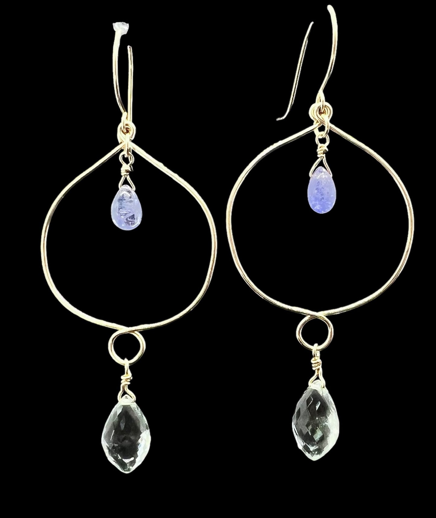 Freeform Hoops with Tanzanite and Green Amethyst