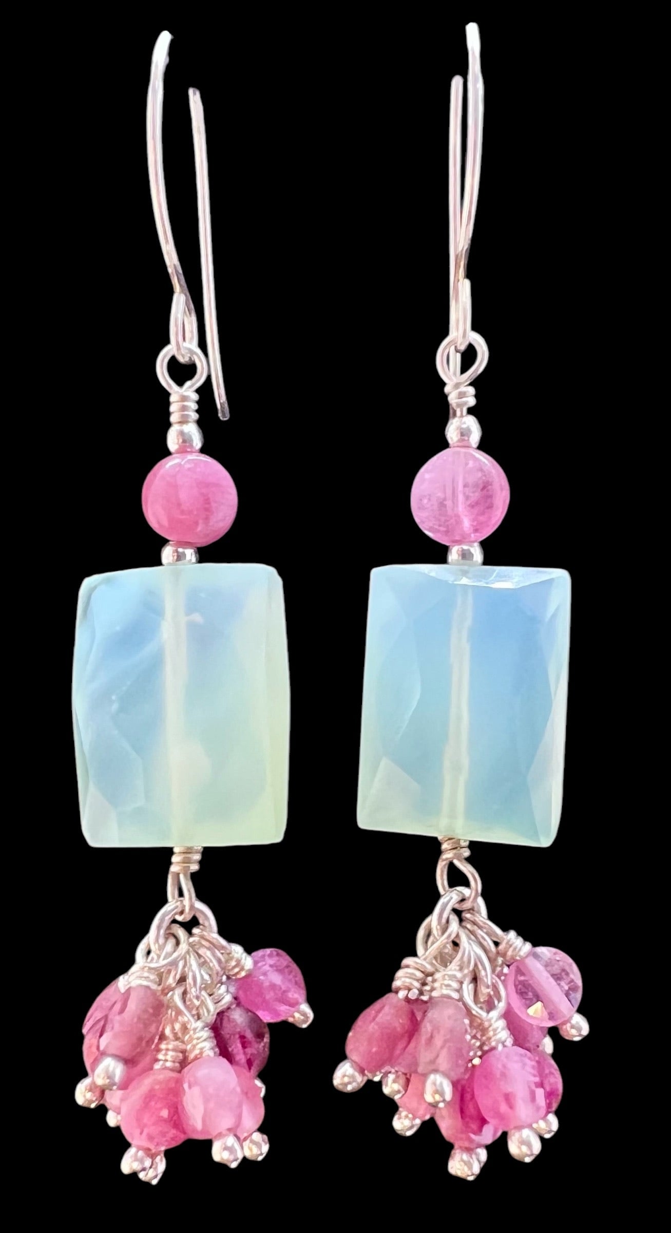 Blue Chalcedony with Pink Tourmaline Earrings