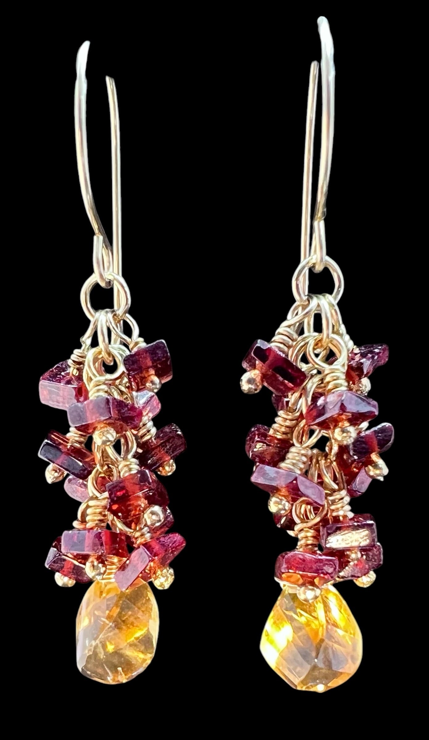 Cascading Garnet and Citrine Earrings
