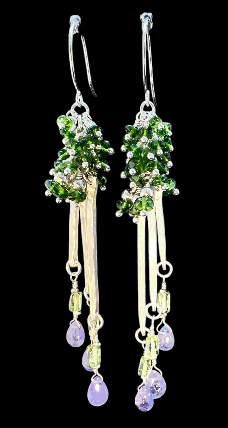 Verdant Rain - Chrome Diopside and Tanzanite Sterling Silver Earrings
