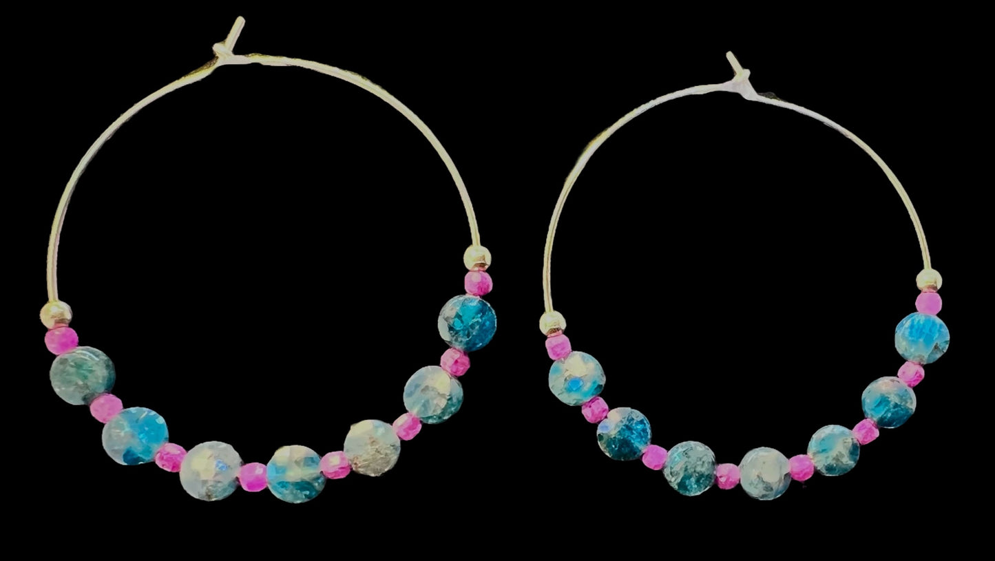 Apatite and Ruby Gold Hoops