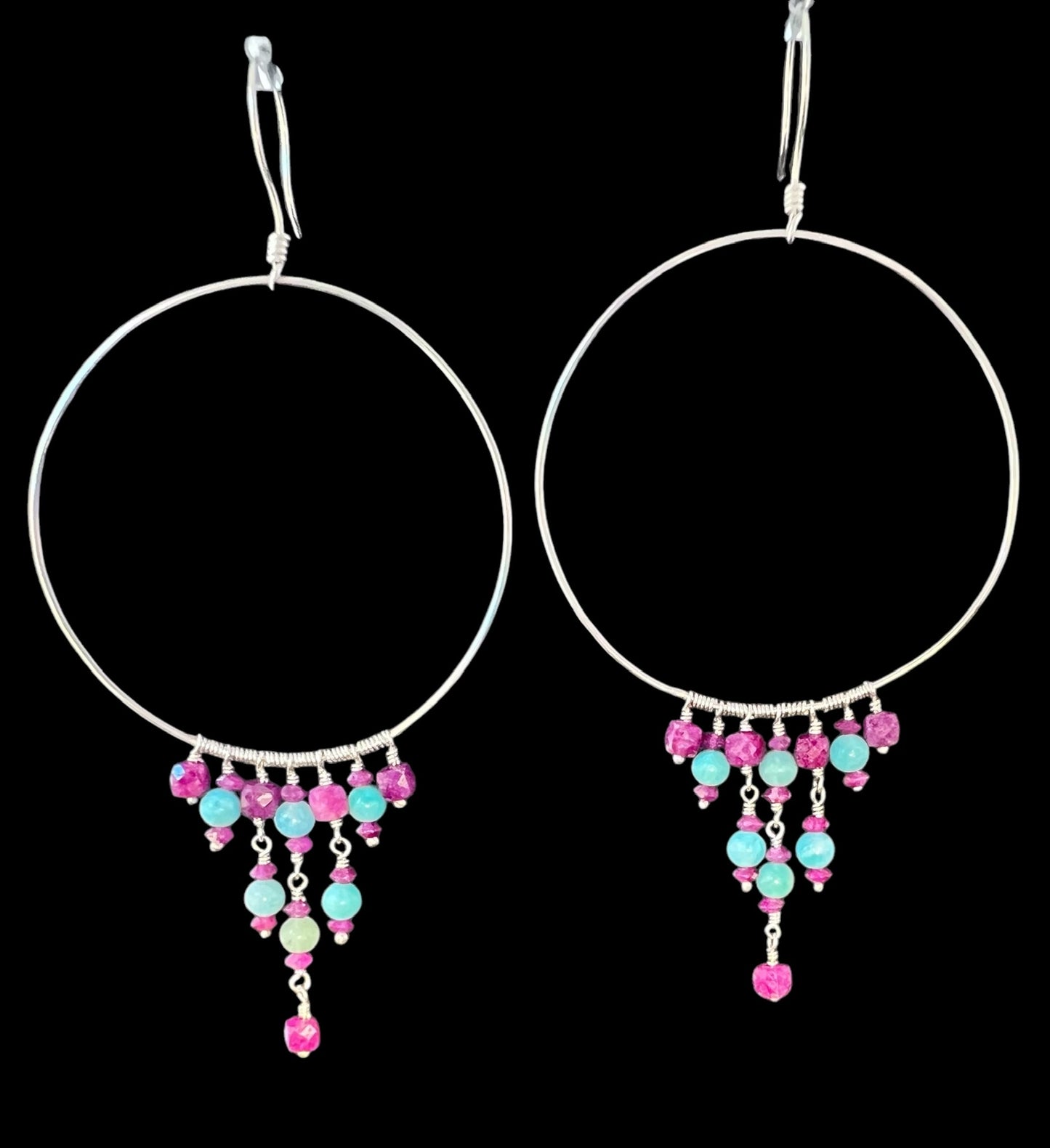 Ruby and Amazonite Hoops