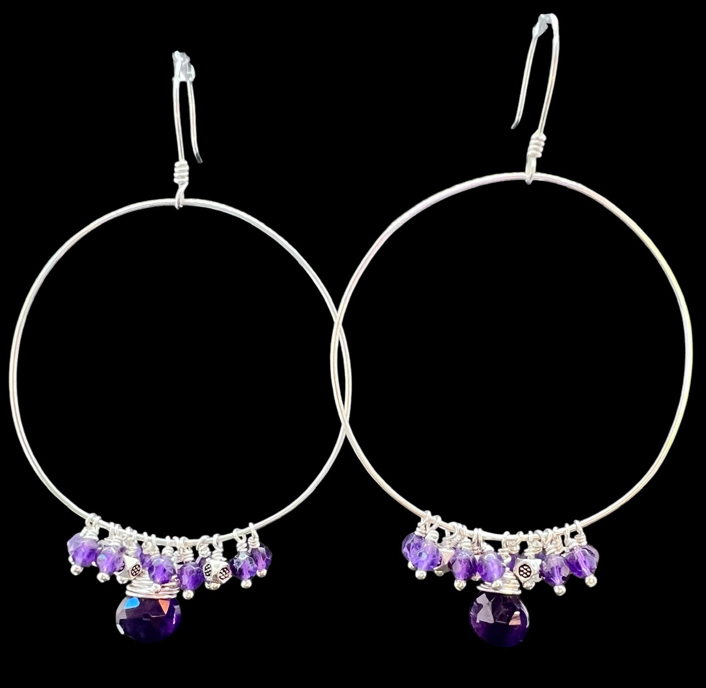 African Amethyst and Sterling Silver Hoops