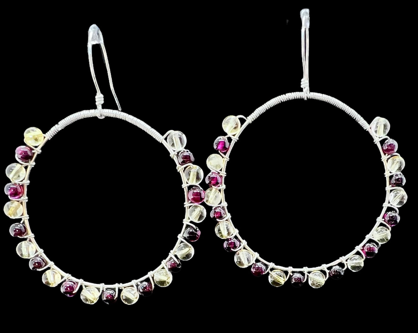 Garnet and Citrine Wrapped Hoops
