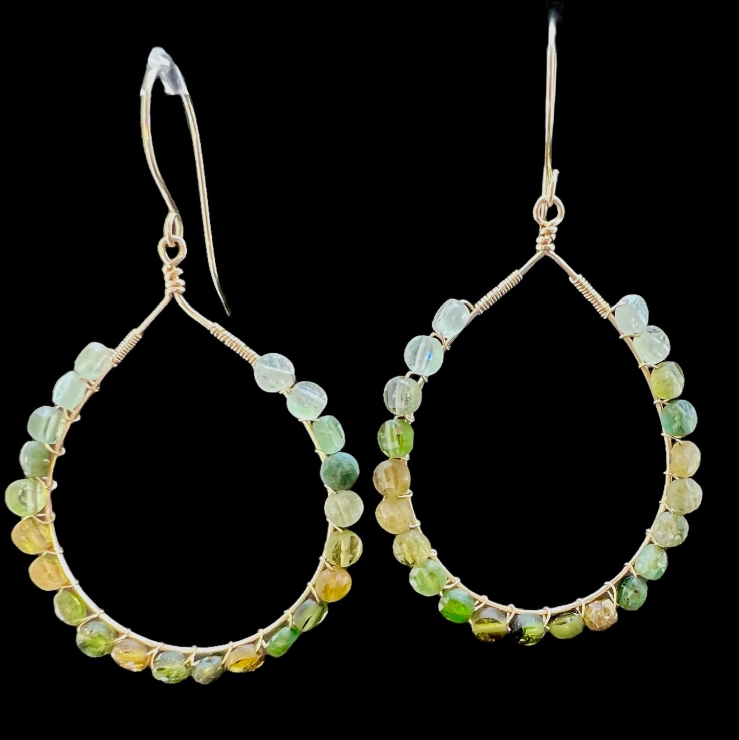 Green Tourmaline Wrapped Gold Hoops
