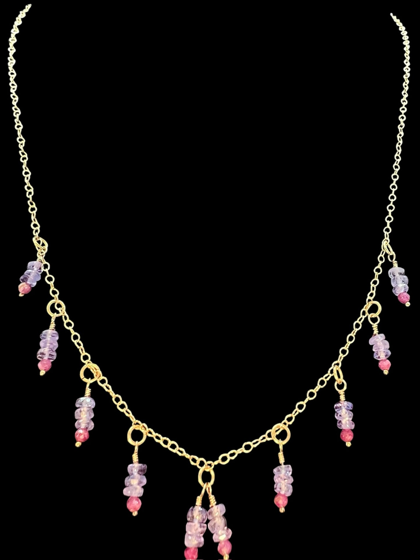 Tanzanite and Ruby Elegant 14K Gold Filled Necklace