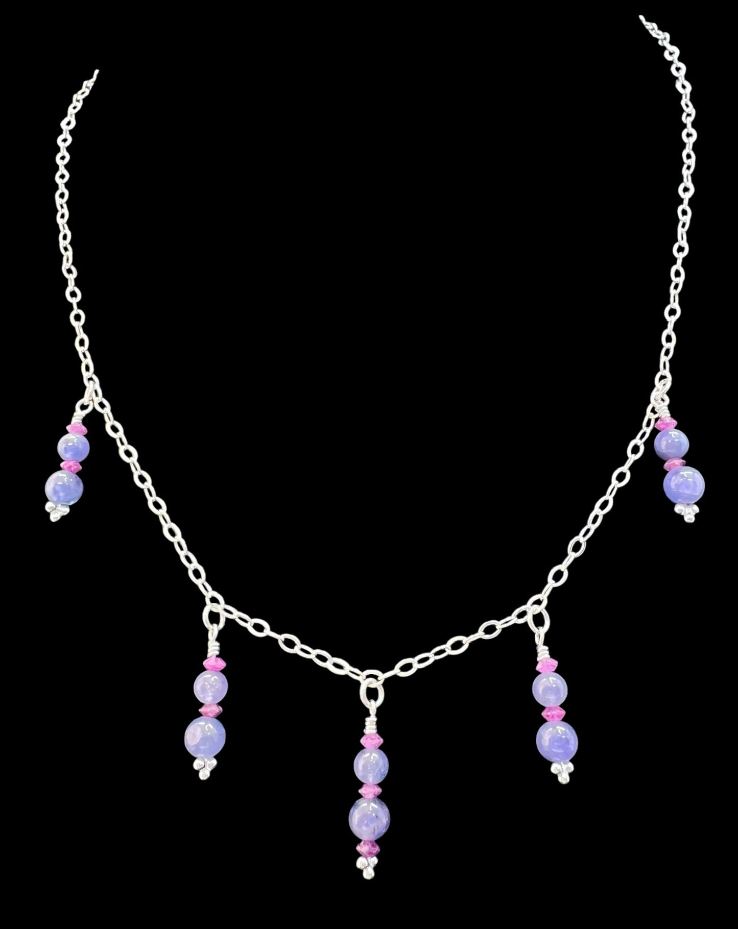 Tanzanite and Ruby Accented Sterling Silver Necklace