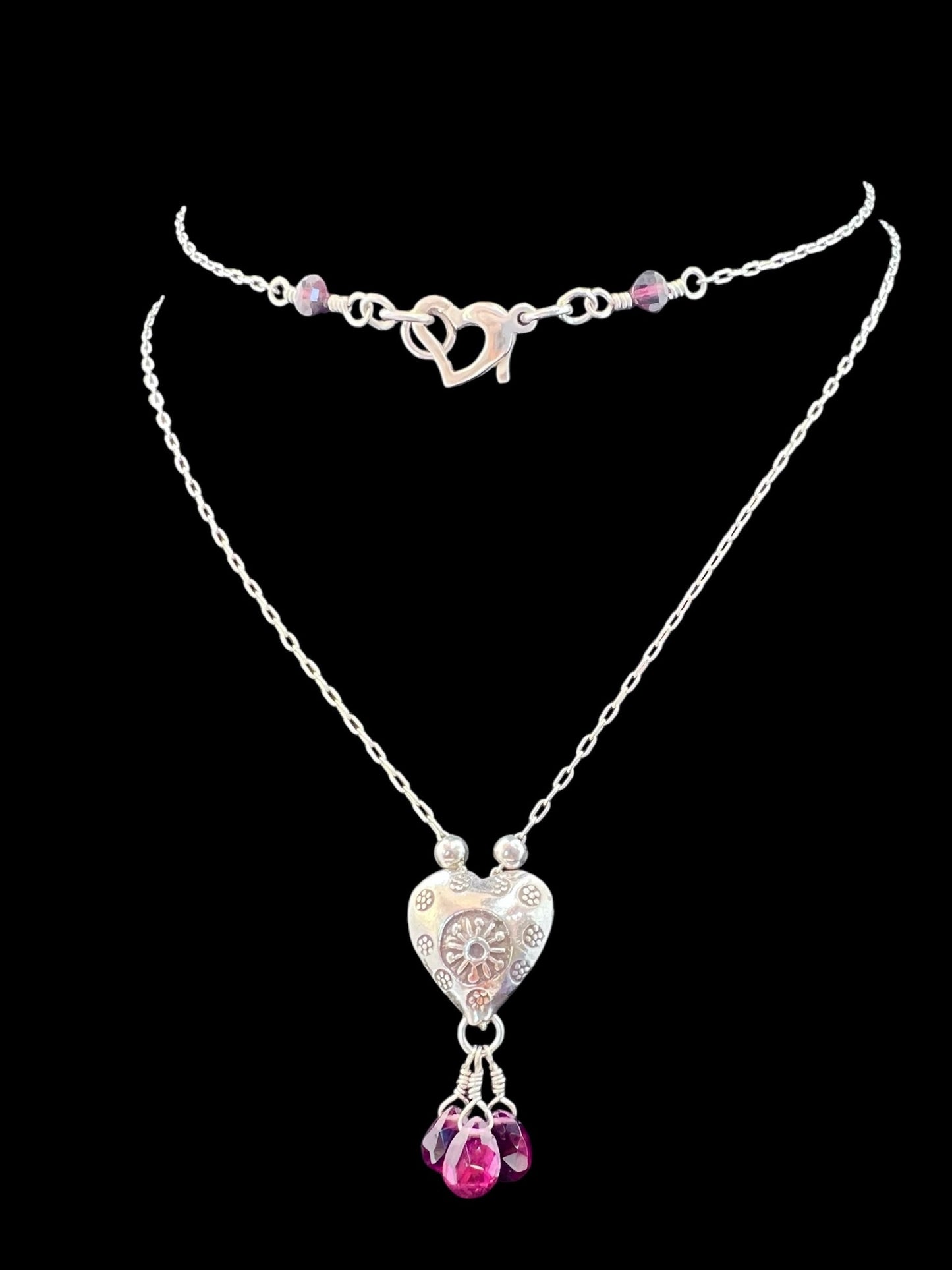 Artisan Heart and Garnets Pendant Necklace