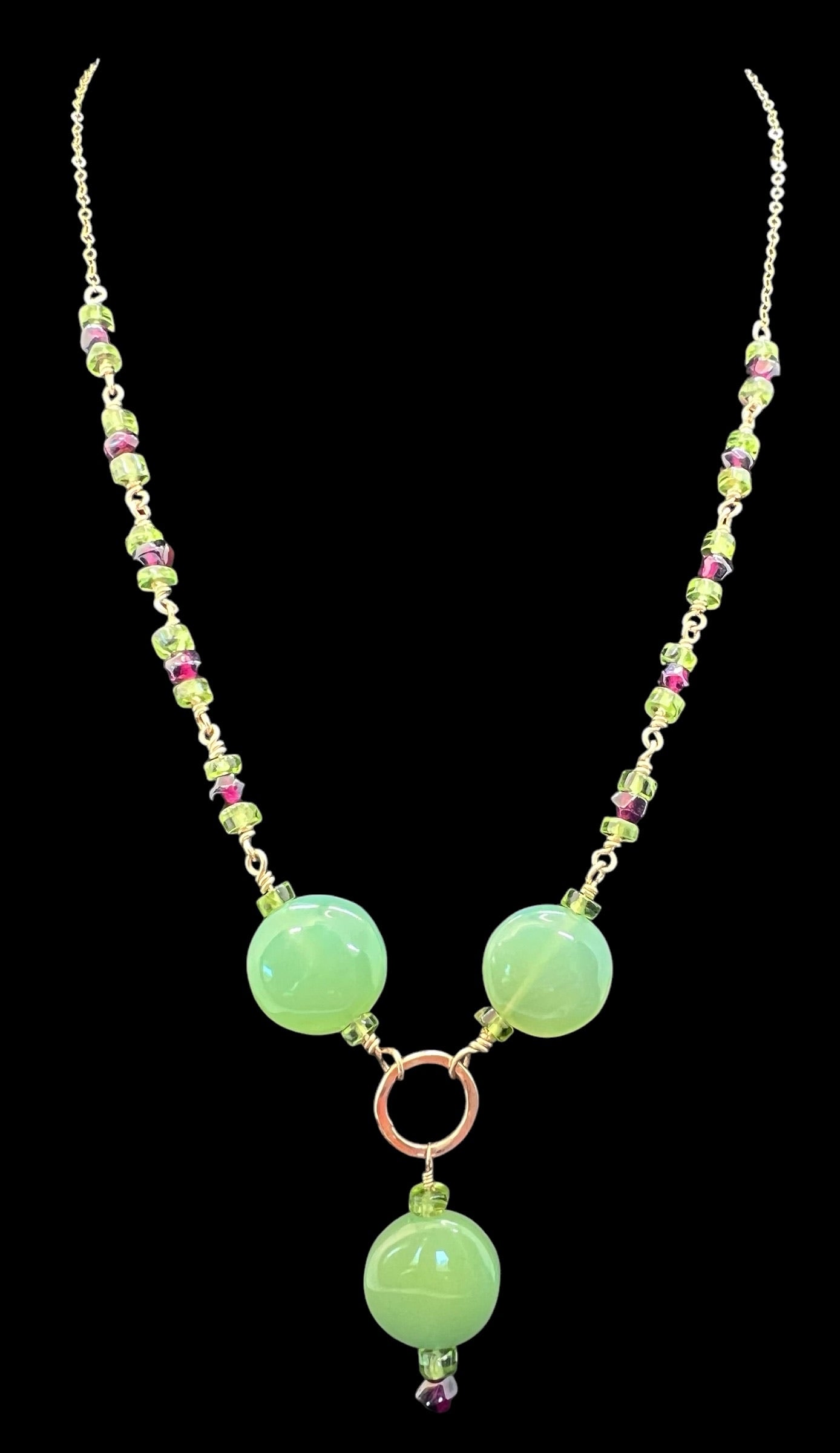 Chalcedony Necklace with Garnets and Peridot