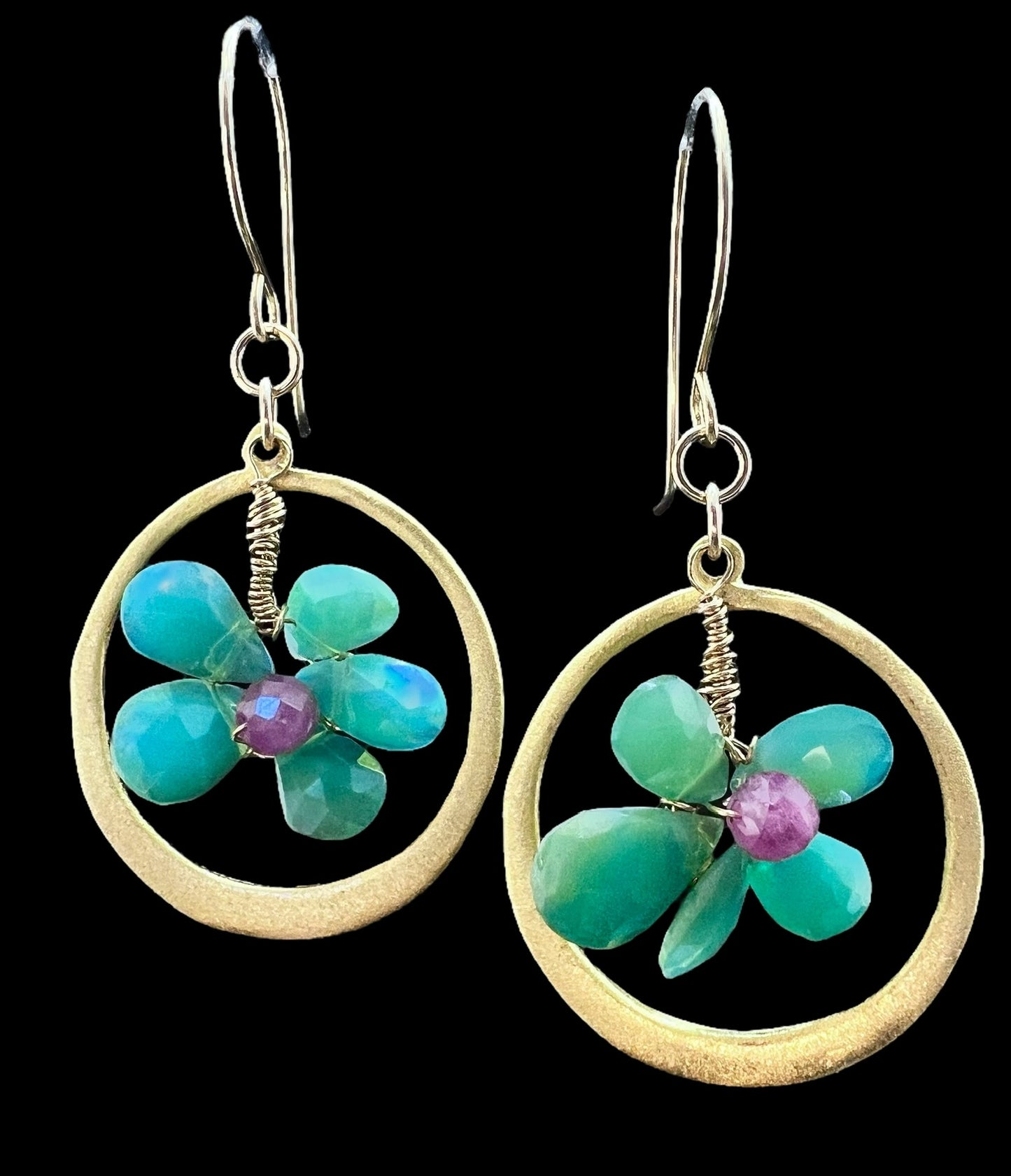 Ethiopian Opal abstract flowers with Ruby Earrings
