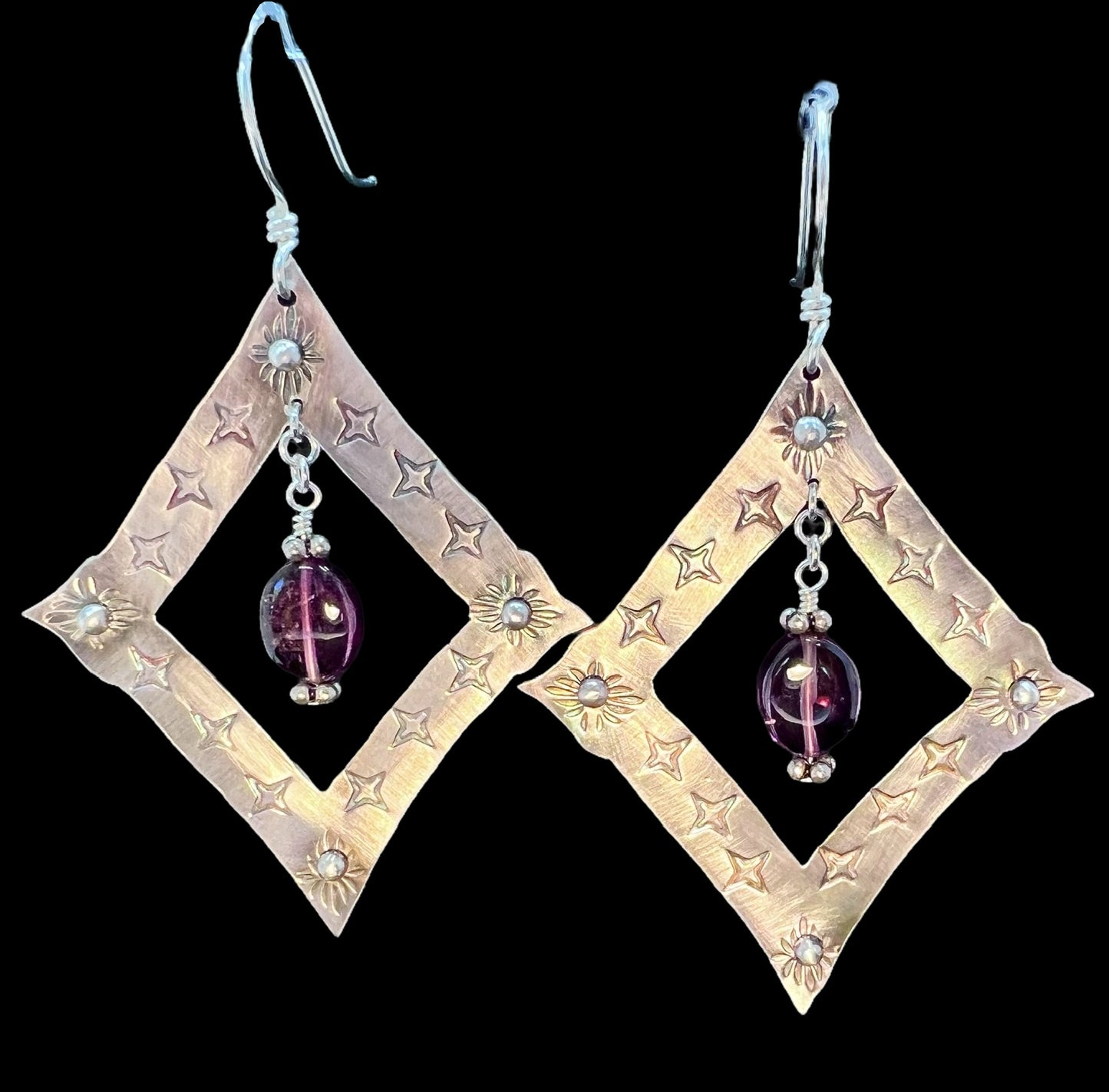 Starframe - Hand-stamped Sterling Silver Tourmaline Earrings