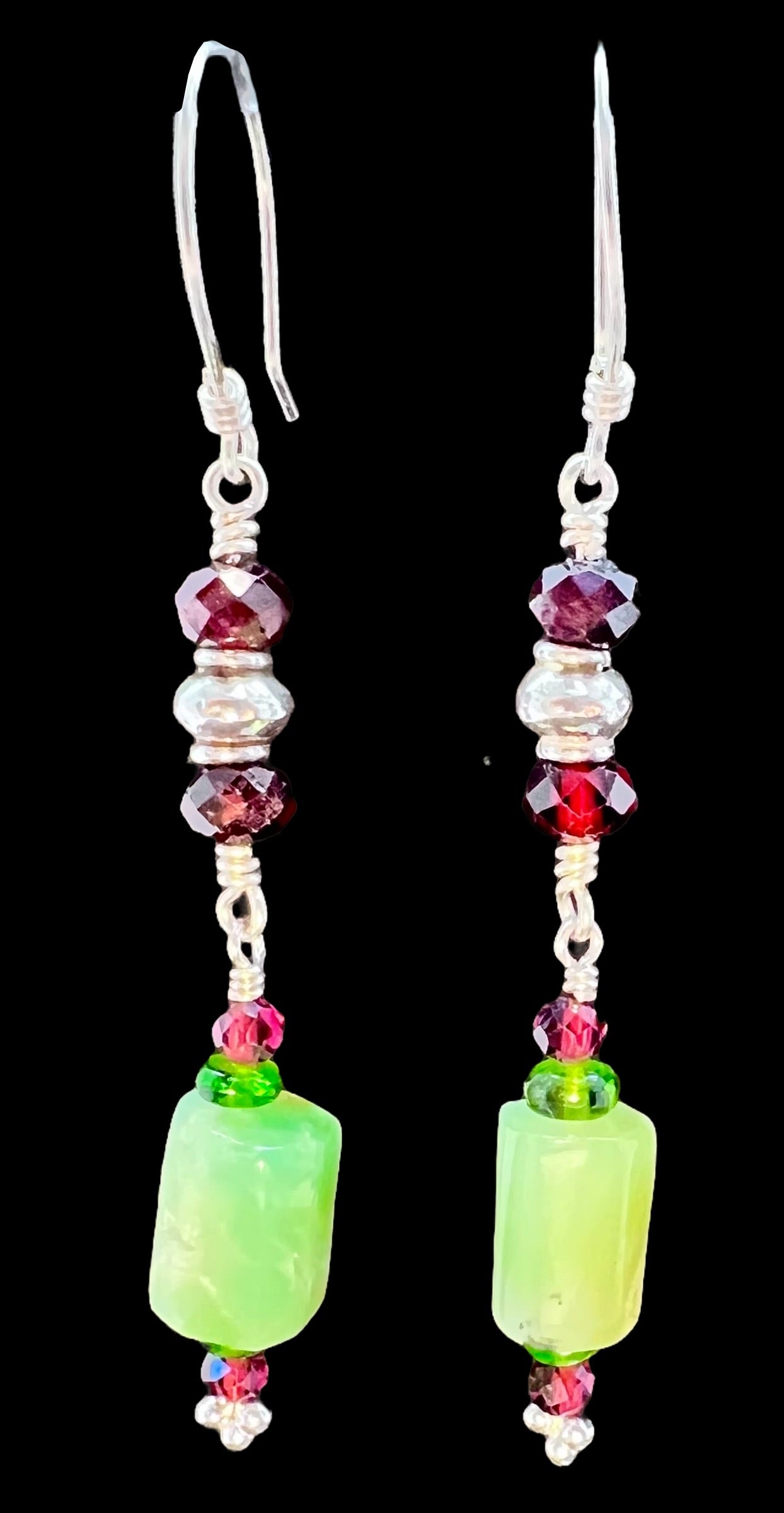 Chrysoprase, Garnets and Chrome Diopside Earrings