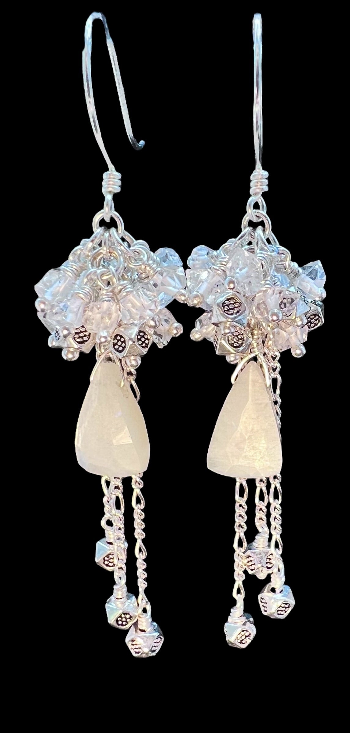 Moon Prism - Herkimer Diamond and Moonstone Sterling Silver Earrings