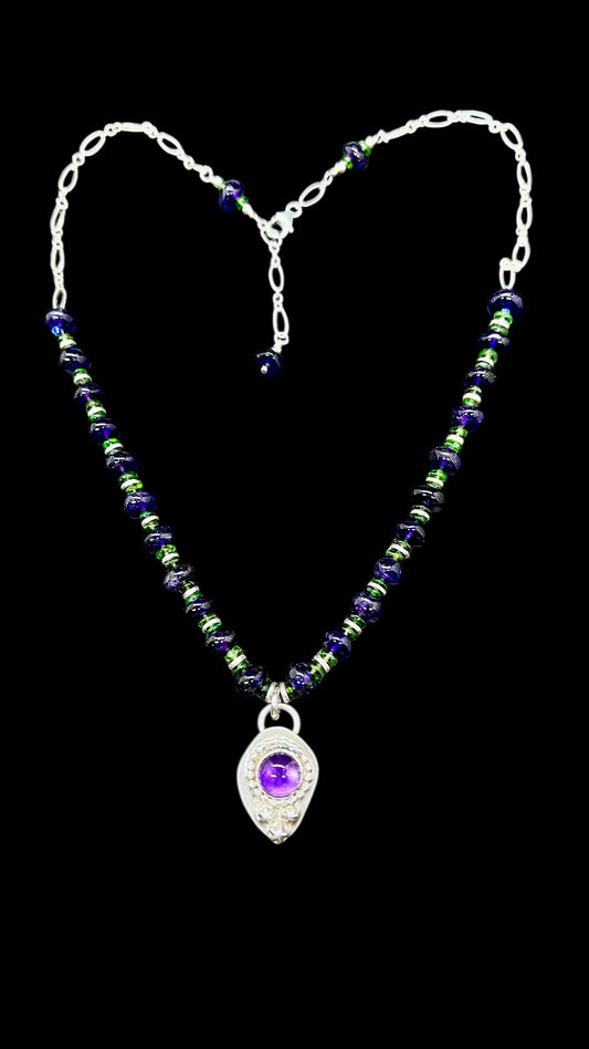Amethyst and Chrome Diopside Necklace and Pendant