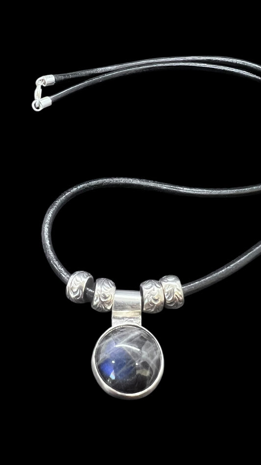 Labradorite Leather Necklace and Pendant
